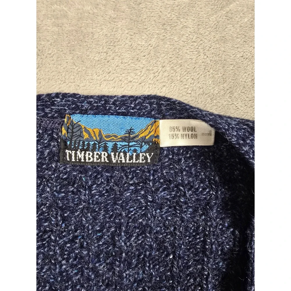 Vintage Timber Valley Cardigan Sweater Mens L Blue Wool Blend Knit Made In USA
